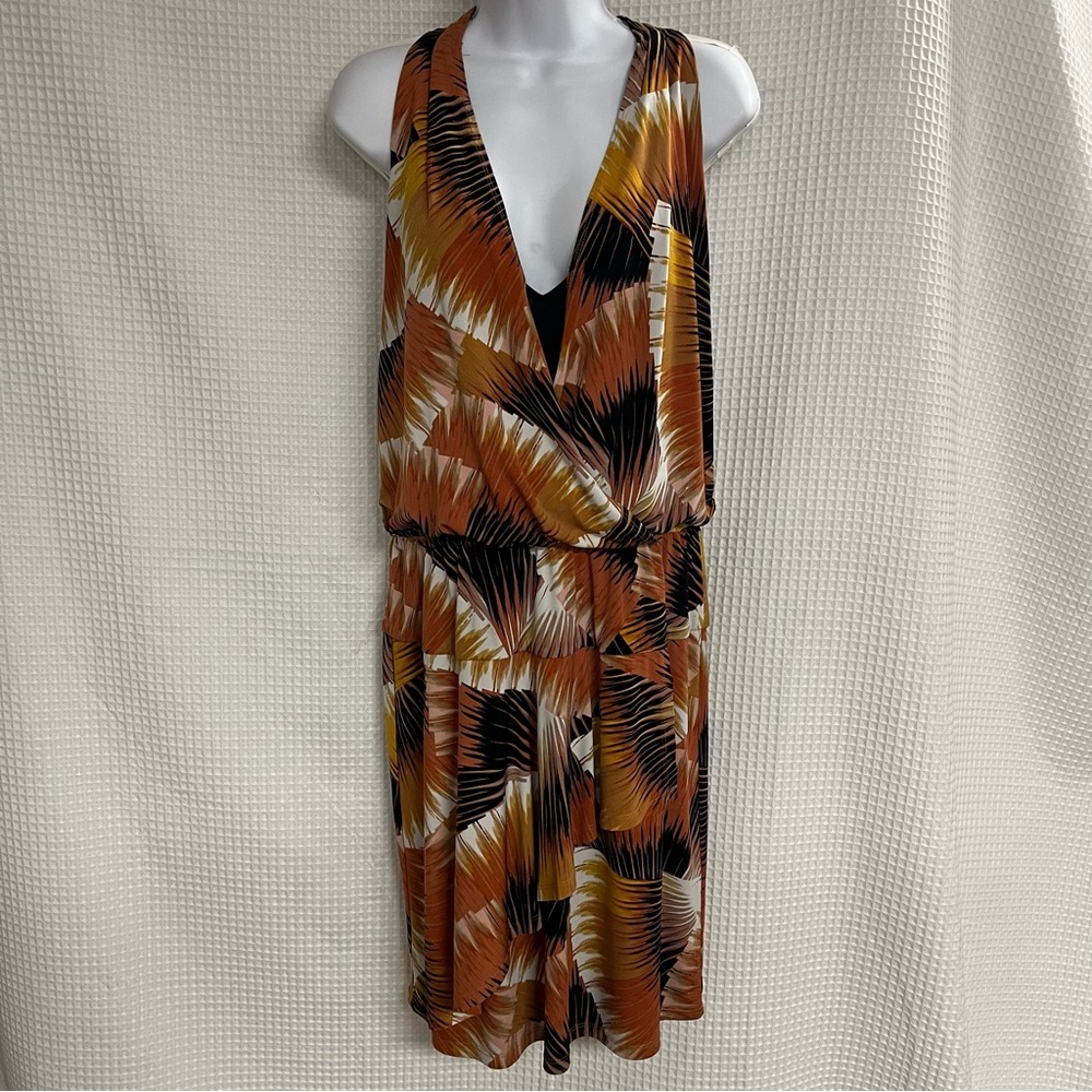 London times ladies brown print sleeveless sheath dress size 16